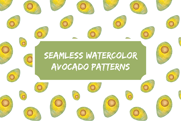 Watercolor Seamless Avocado Patterns