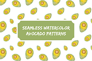 Watercolor Seamless Avocado Patterns