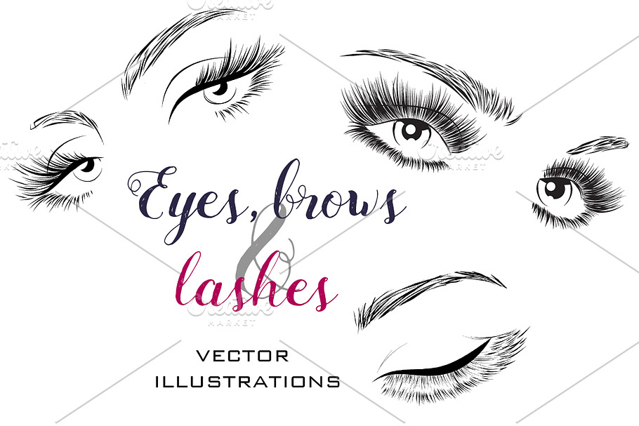 Woman eyes and lashes set 20 vectors