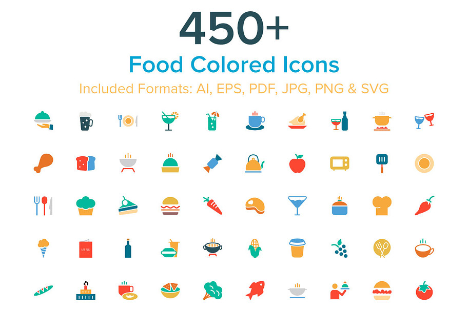 450+ Food Colored Icons