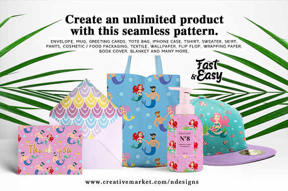 Mermaid Tileable Pattern in Patterns - product preview 3