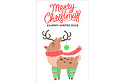 Merry Christmas and Reindeer Vector Illustration