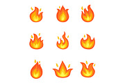 Burning Fire Set of Icons Vector Illustration
