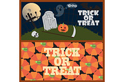 Trick or Treat Posters with Cemetery and Pumpkins
