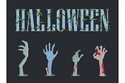 Halloween Placard and Hands Vector Illustration