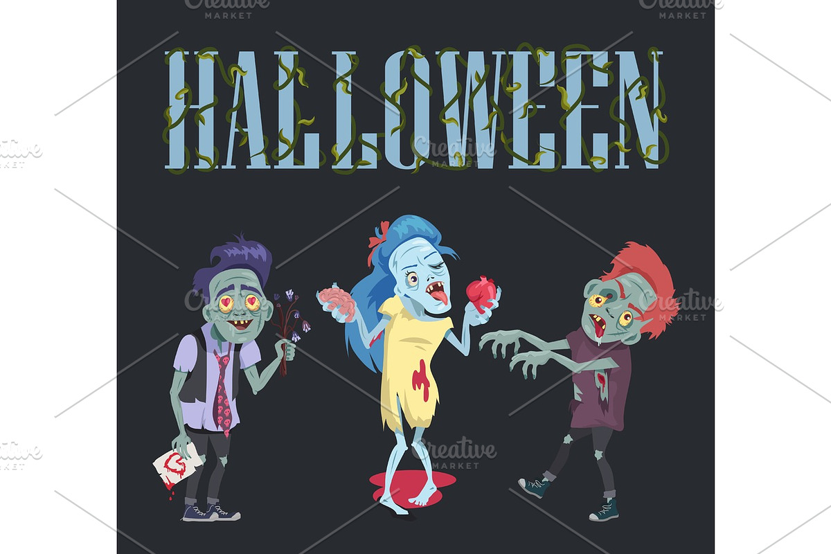Halloween Poster with Zombies Vector Illustration in Objects - product preview 8