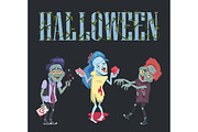 Halloween Poster with Zombies Vector Illustration