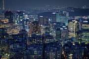 Seoul skyscrapers in the night, South Korea.
