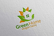 Green Home, Leaf Real estate Logo