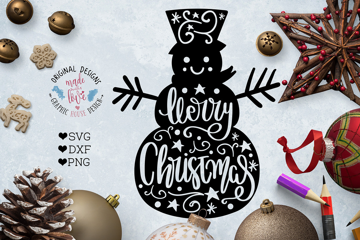 Merry Christmas Snowman Cut File in Illustrations - product preview 8