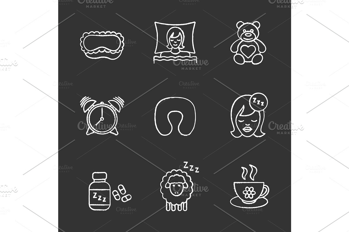 Sleeping accessories chalk icons set in Graphics - product preview 8