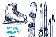 Sketch winter sport objects