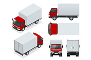 Cargo Truck transportation. Fast delivery or logistic transport. Easy color change. Template vector isolated on white View front, rear, side, top and isometric
