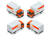 Isometric Cargo Truck transportation. Fast delivery or logistic transport. Flat vector illustration. For infographics and design games. Car for the carriage of goods
