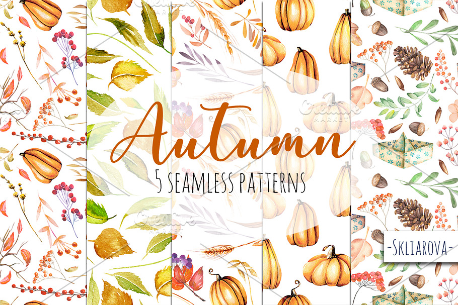 "Autumn". Seamless patterns.