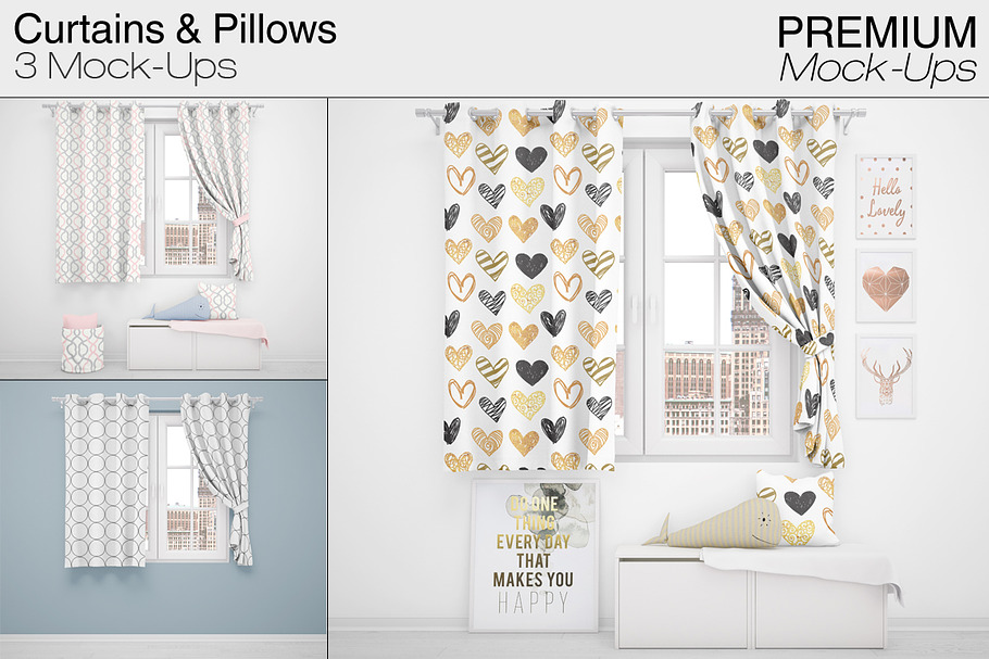 Curtains & Pillows Set in Product Mockups - product preview 8