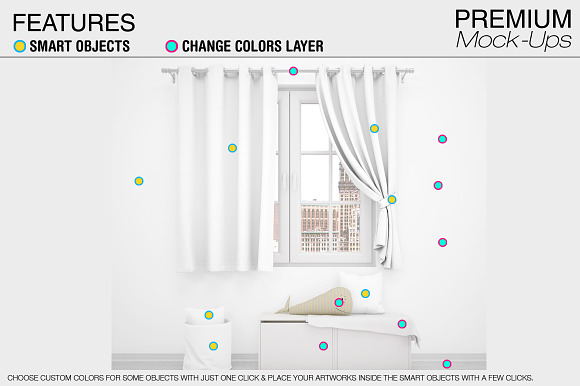 Curtains & Pillows Set in Product Mockups - product preview 4