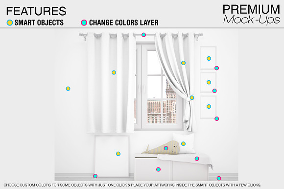 Curtains & Pillows Set in Product Mockups - product preview 6