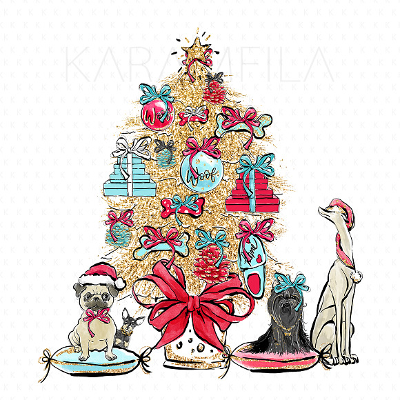 Christmas Dogs Clipart in Illustrations - product preview 2