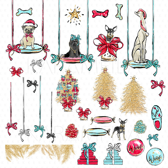 Christmas Dogs Clipart in Illustrations - product preview 5