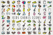 Fun Hand Drawn Kids Chores Icons Set