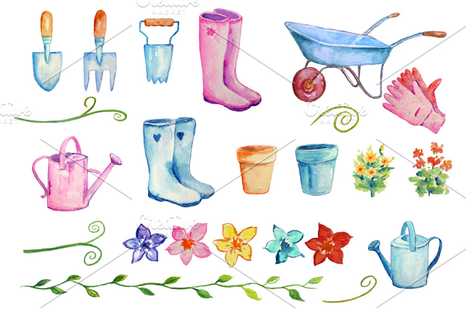 Watercolor Gardening Clipart