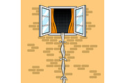Escape from window pop art vector illustration