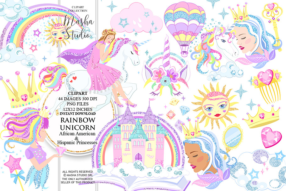 RAINBOW UNICORN clipart in Illustrations - product preview 8