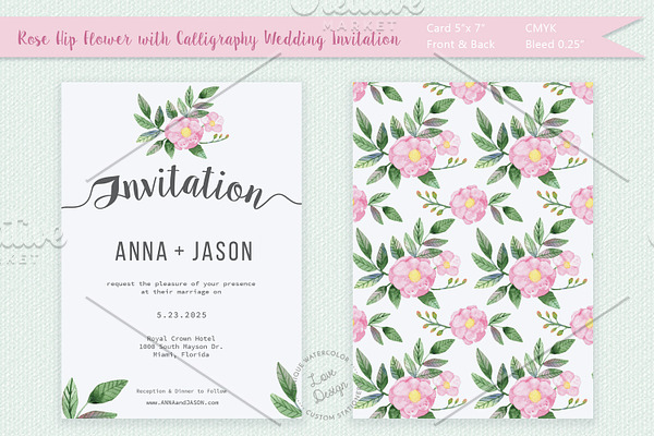 Rosehip Watercolor Wedding Invite
