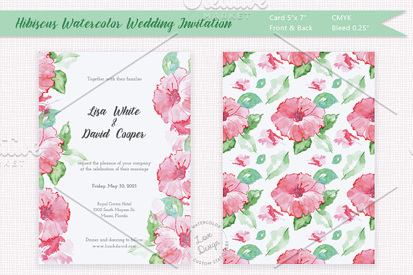 Hibiscus Watercolor Wedding Invite