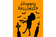 Happy Halloween Poster with Zombie Silhouette
