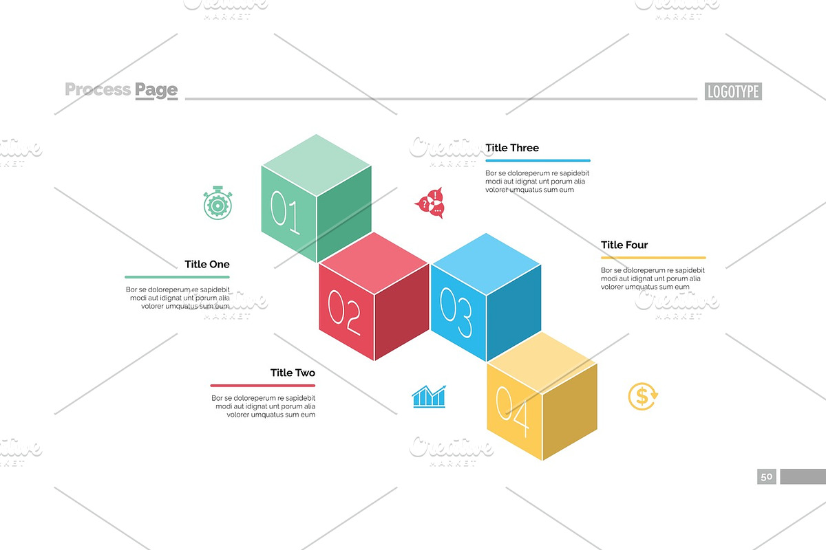 Four Cubes Process Chart Slide Template in Textures - product preview 8
