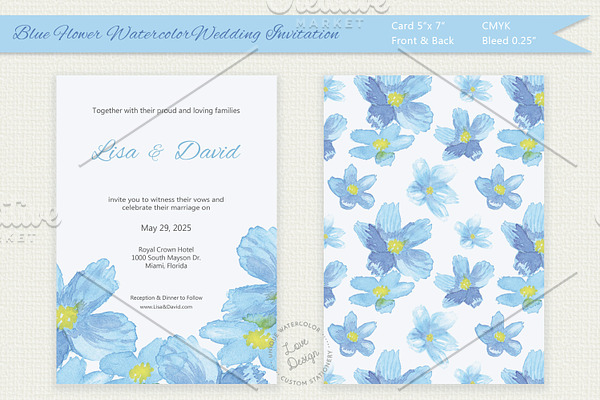 Blue Flower Watercolor Invitation