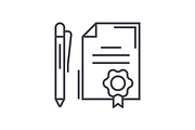 contract with pen linear icon, sign, symbol, vector on isolated background