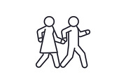 couple walks holding hands together linear icon, sign, symbol, vector on isolated background