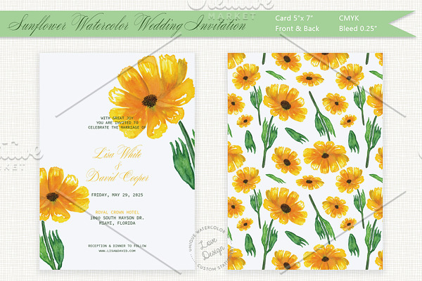 Sunflower Watercolor Wedding Invite
