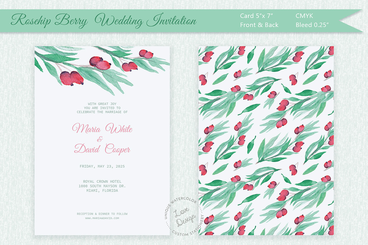 Rose Hip Berry Wedding Invitation in Wedding Templates - product preview 8