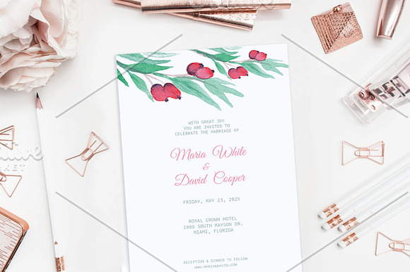 Rose Hip Berry Wedding Invitation in Wedding Templates - product preview 1