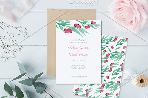 Rose Hip Berry Wedding Invitation in Wedding Templates - product preview 2