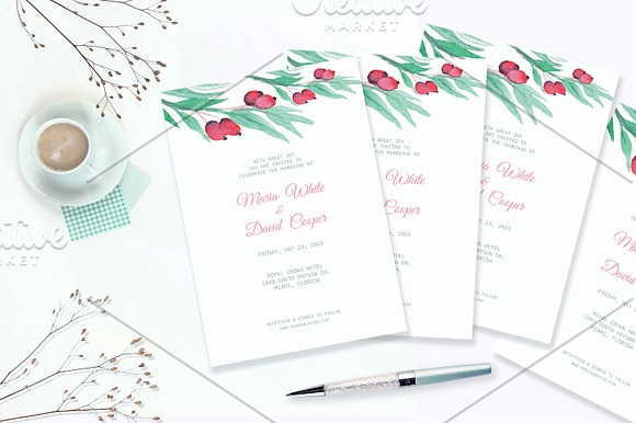 Rose Hip Berry Wedding Invitation in Wedding Templates - product preview 4