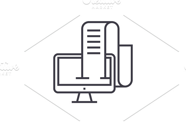 online blog, journalist linear icon, sign, symbol, vector on isolated background