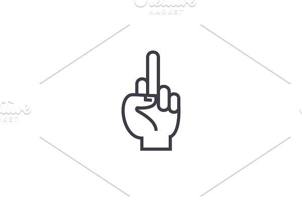 fuck you hand linear icon, sign, symbol, vector on isolated background