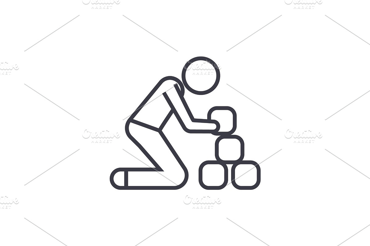 man taking bricks linear icon, sign, symbol, vector on isolated background in Illustrations - product preview 8