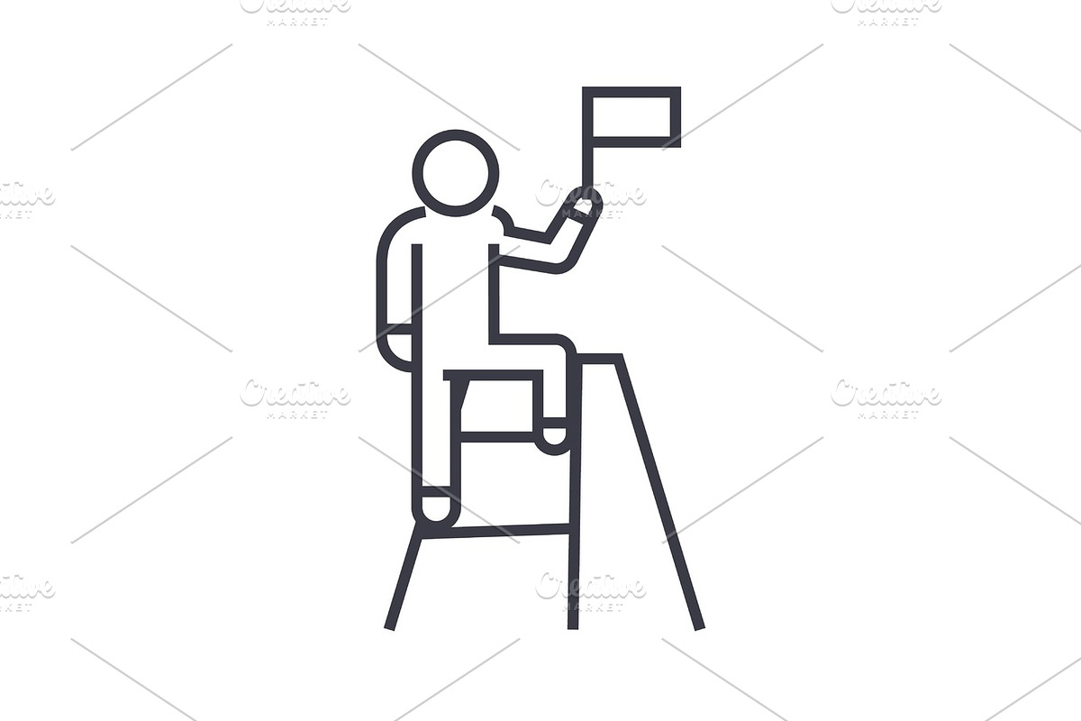man with achievement flag  linear icon, sign, symbol, vector on isolated background in Illustrations - product preview 8