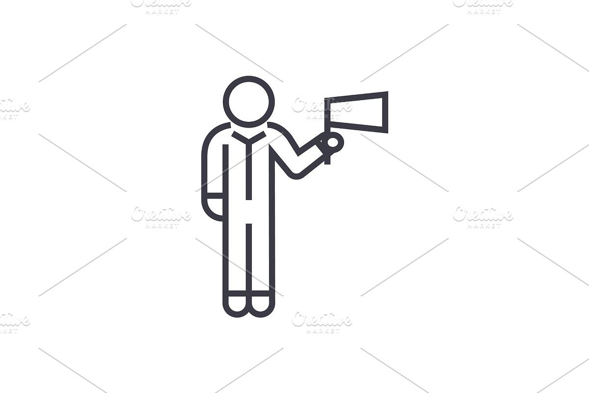 man with flag linear icon, sign, symbol, vector on isolated background in Illustrations - product preview 8