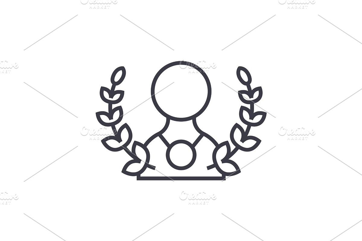 man with wreath and medal linear icon, sign, symbol, vector on isolated background in Illustrations - product preview 8