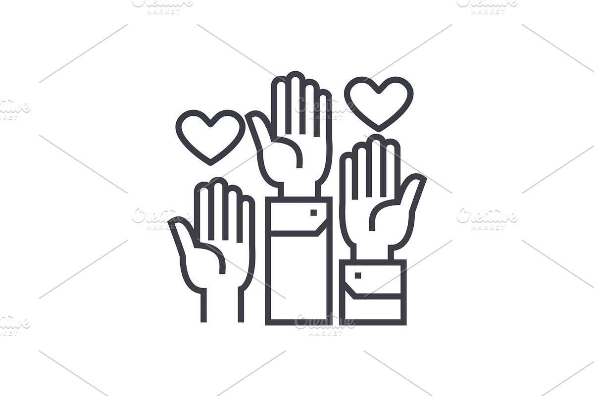volunteer hands linear icon, sign, symbol, vector on isolated background in Illustrations - product preview 8