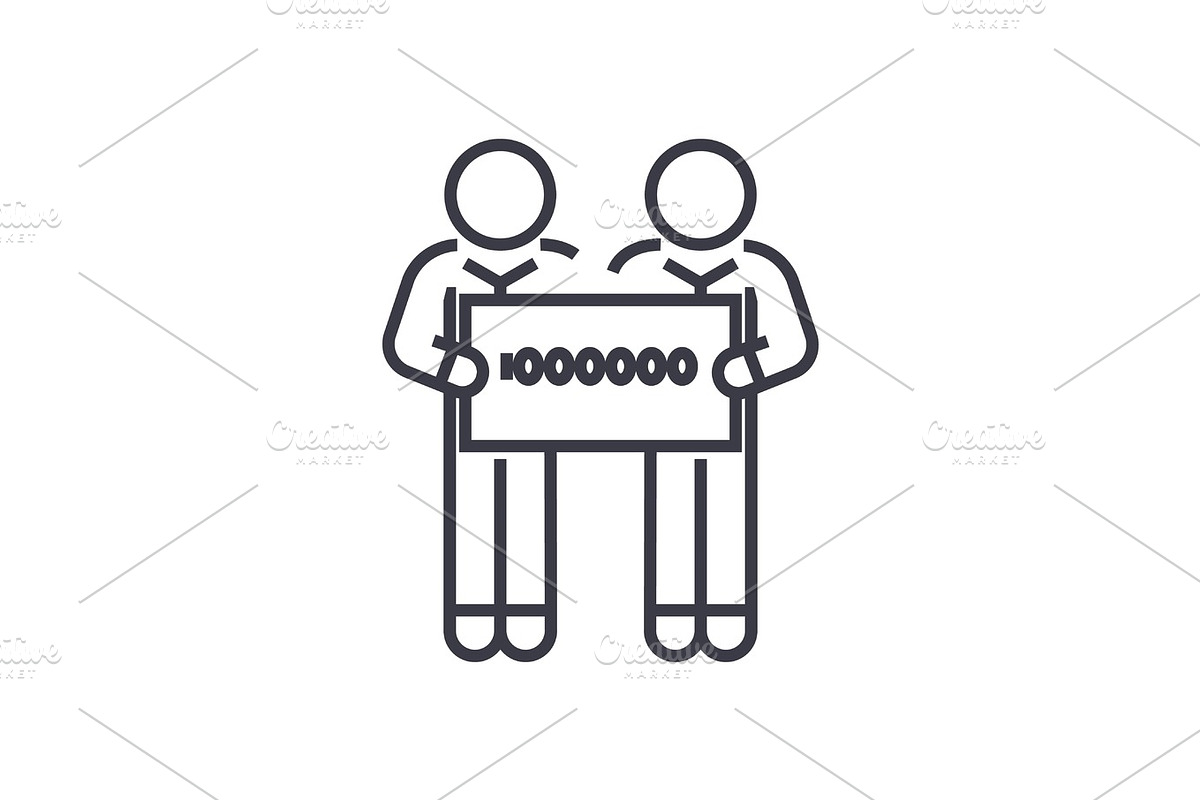 people holding large check of one million dollar linear icon, sign, symbol, vector on isolated background in Illustrations - product preview 8