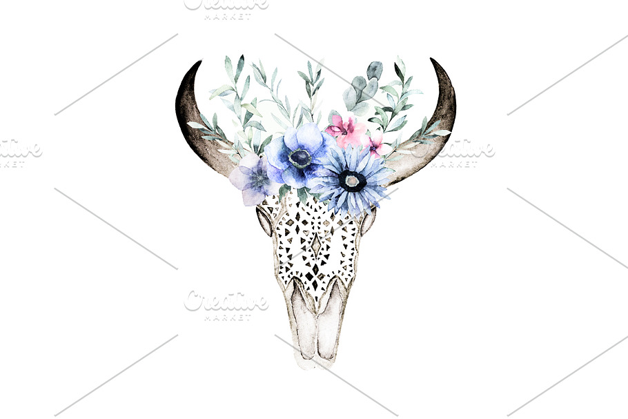 Watercolor Bull's Head in Illustrations - product preview 8