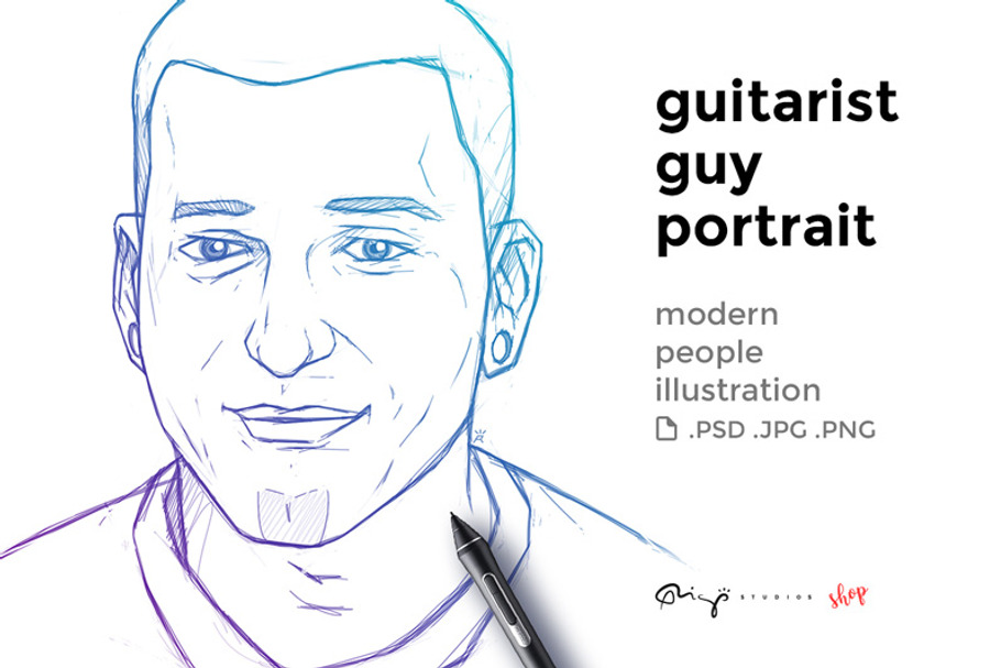 Guitarist guy portrait in Illustrations - product preview 8